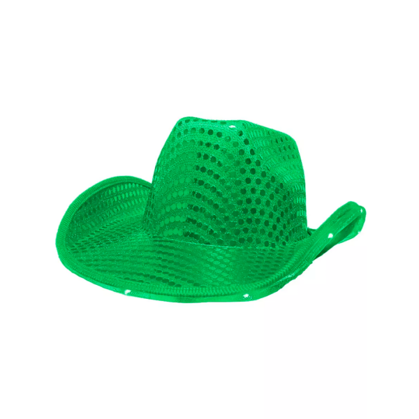 Sombrero de vaquero LED  de lentejuelas verdes