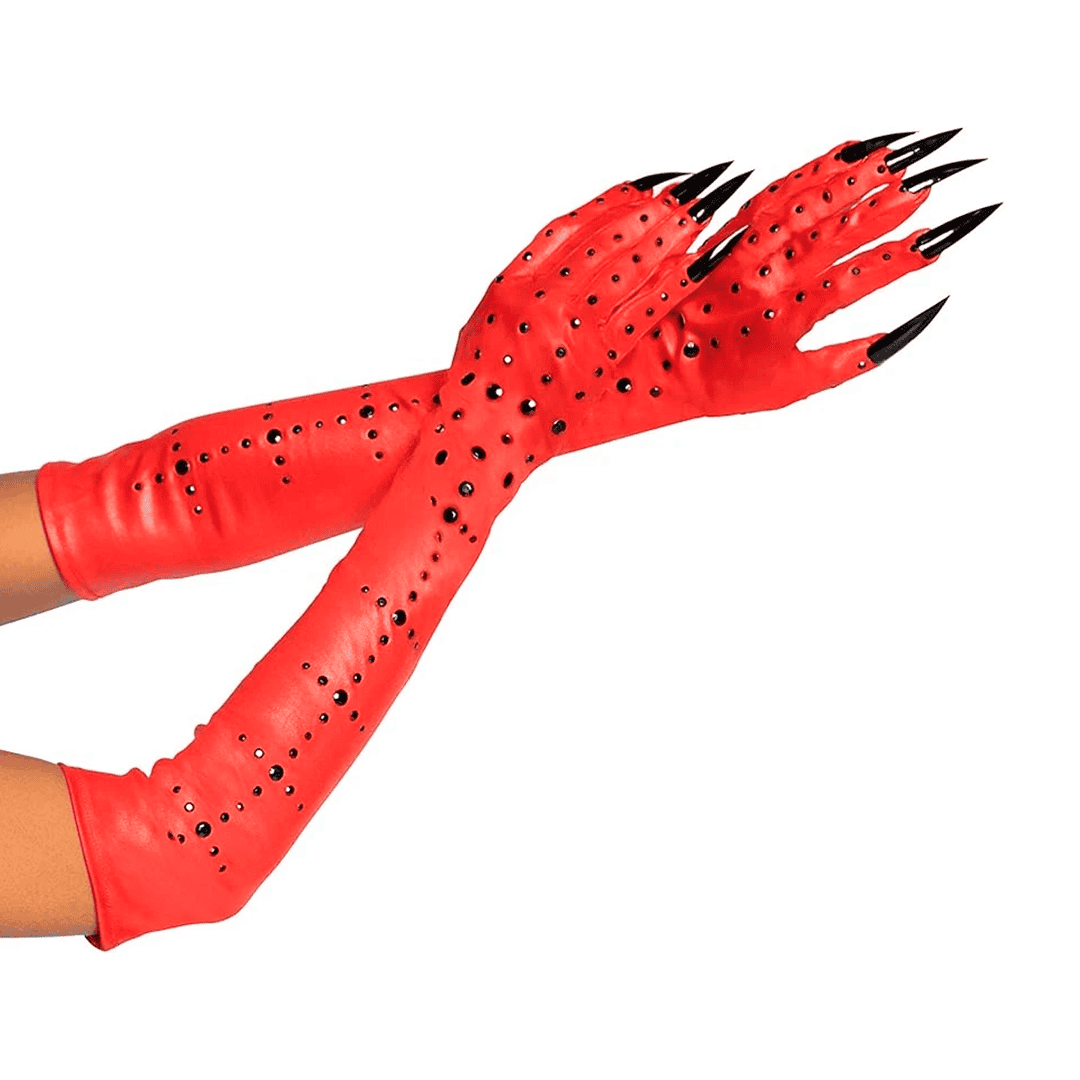 Guantes largos rojos con unas negras largas