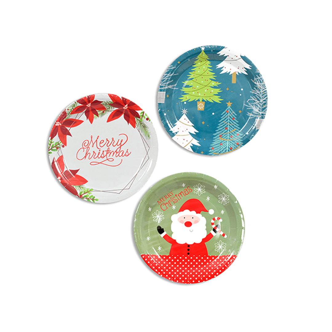 Platos redondos grandes navide?os de 8 piezas