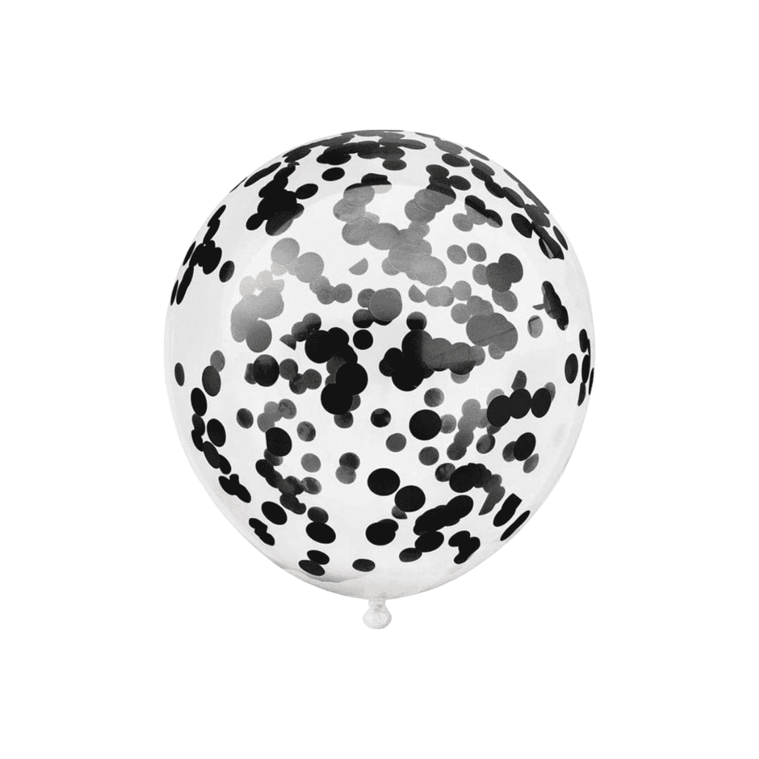 Globo látex transpearente con confetti negro