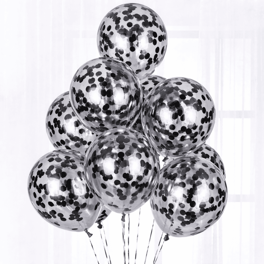 Globo látex transpearente con confetti negro - Imagen 3