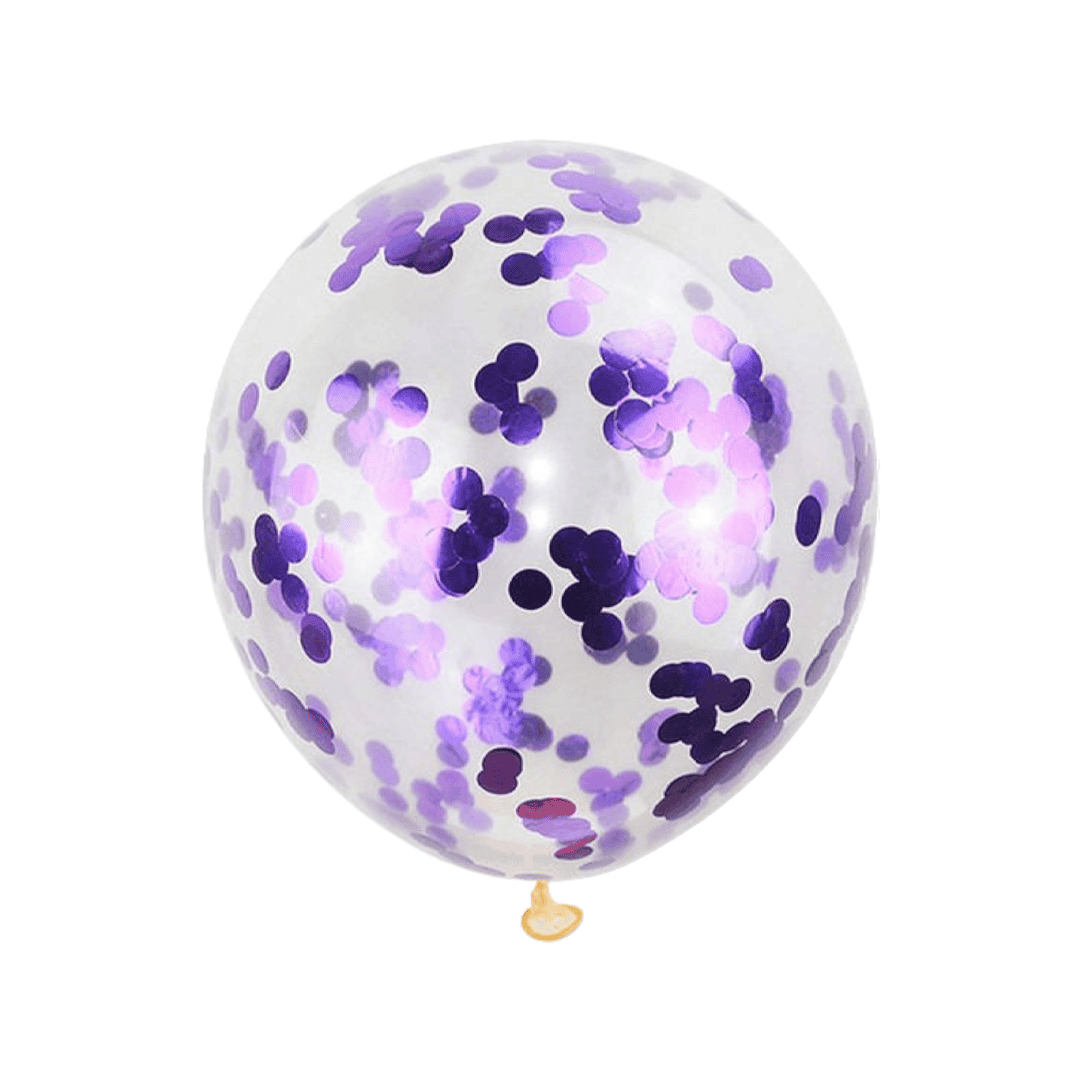 Globo látex transpearente con confetti morado