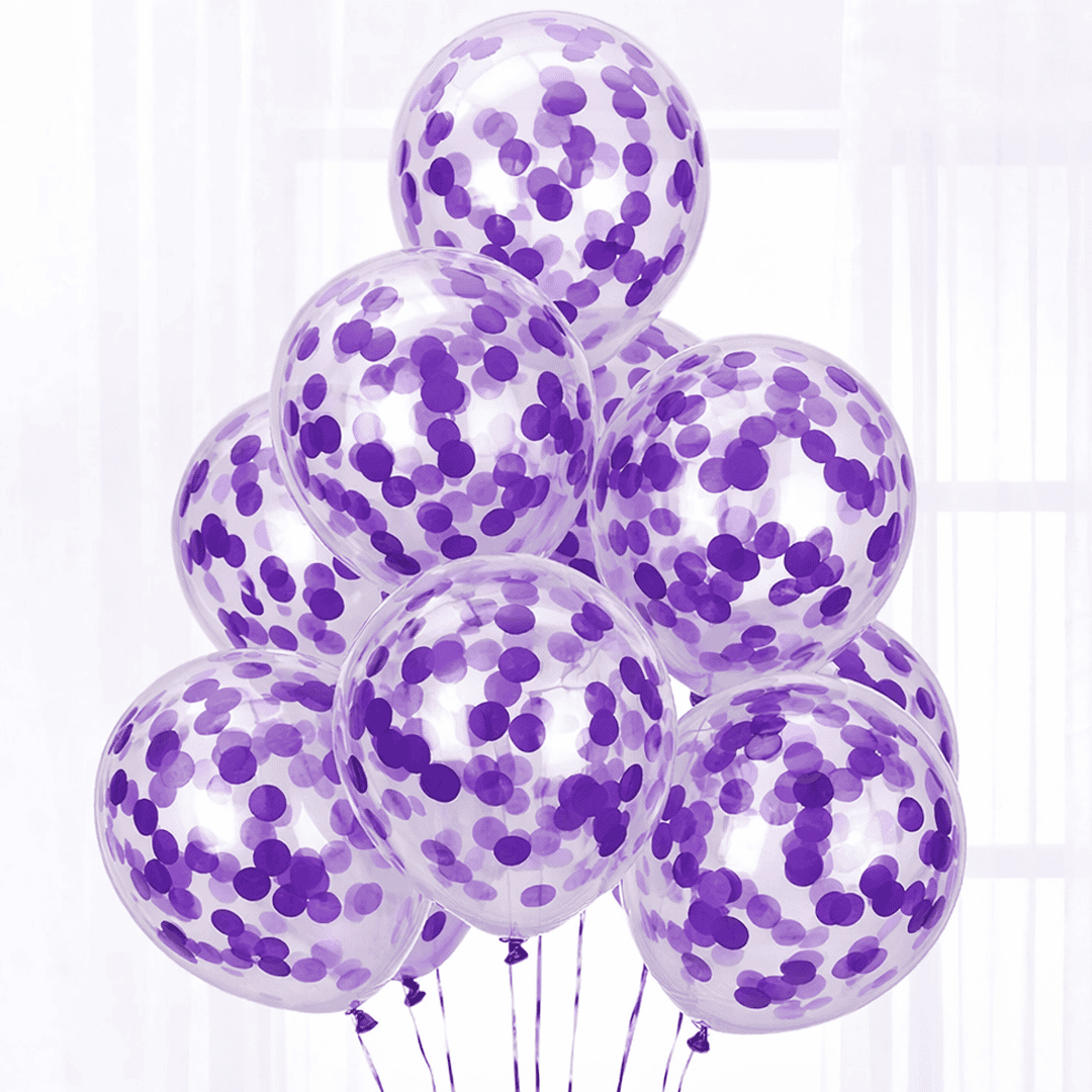 Globo látex transpearente con confetti morado - Imagen 4