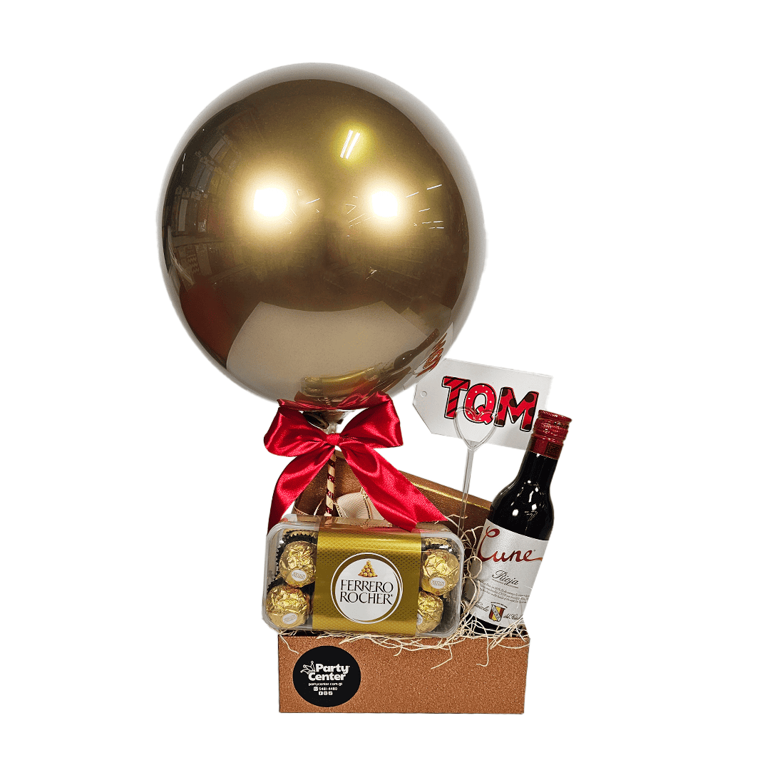 Arreglo especial globo burbuja, vino y chocolates