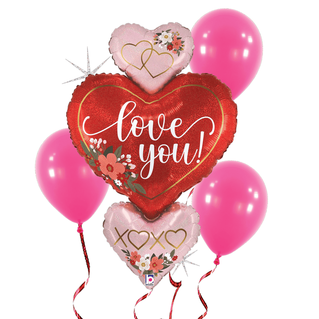 Bunch de globos con helio 3 corazones