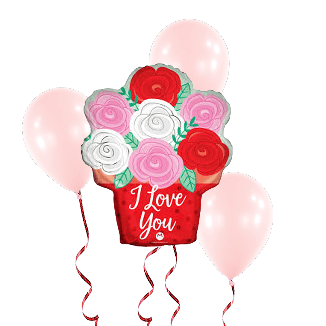 Bunch de globos con helio flores I love you
