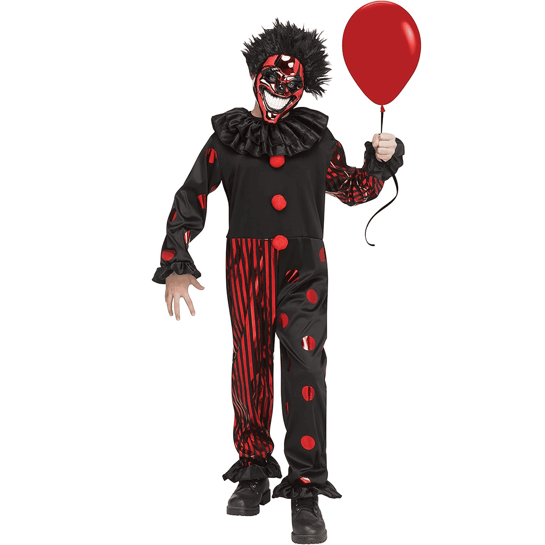 Disfraz de Halloween para niño: máscara de payaso rojo cromado, talla grande (8-1), espeluznante
