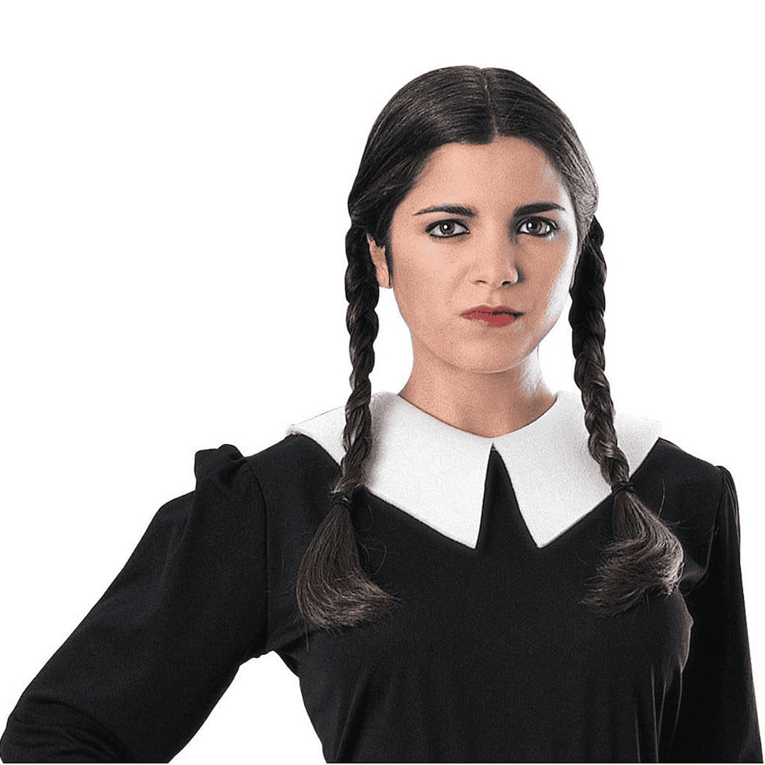 Peluca de Merlina Addams color negro para Mujer adulto