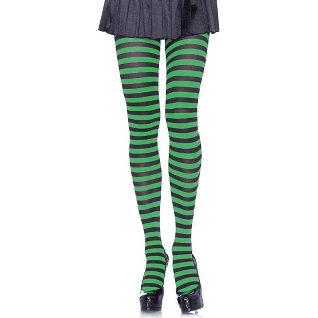 Medias de Nailon a Rayas color negro y verde para Mujer adulto talla única