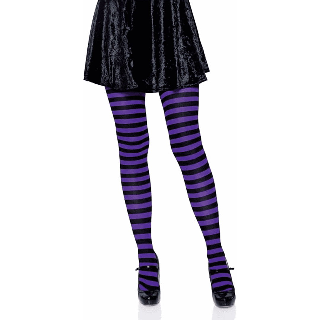 Medias de Nailon a Rayas color negro y morado para Mujer adulto talla 3X y 4X