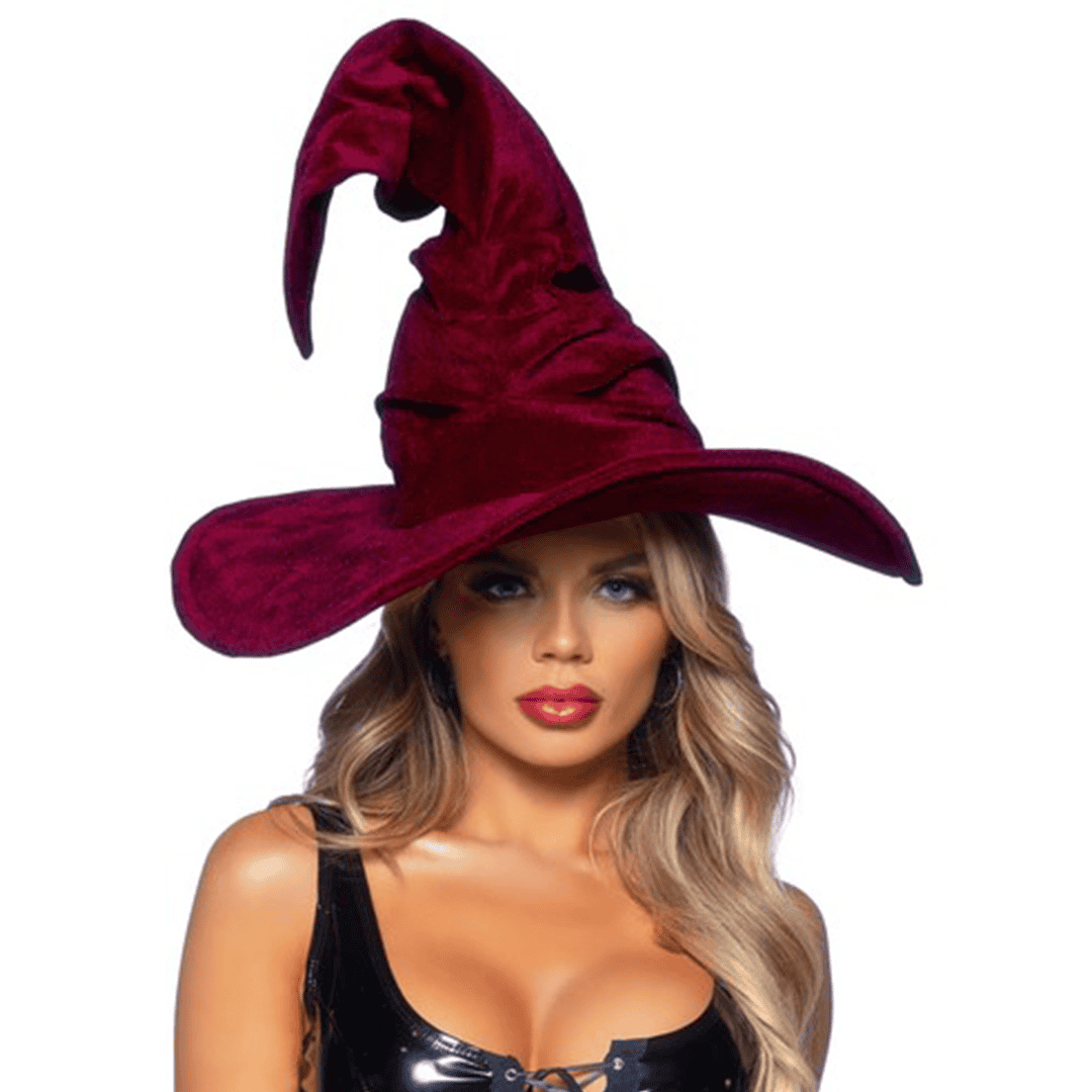 Sombrero de bruja de terciopelo rojo