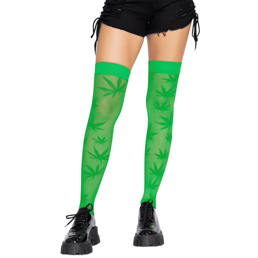 Medias de color verde con Patrón de Hojas para Mujer adulto talla única