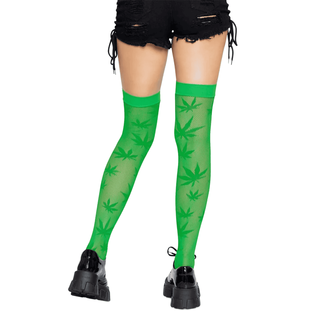Medias de color verde con Patrón de Hojas para Mujer adulto talla única - Imagen 2