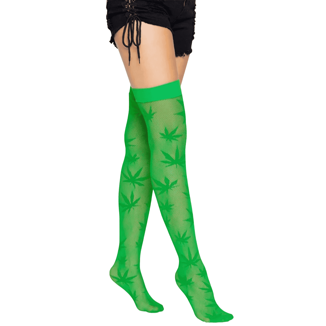 Medias de color verde con Patrón de Hojas para Mujer adulto talla única - Imagen 4