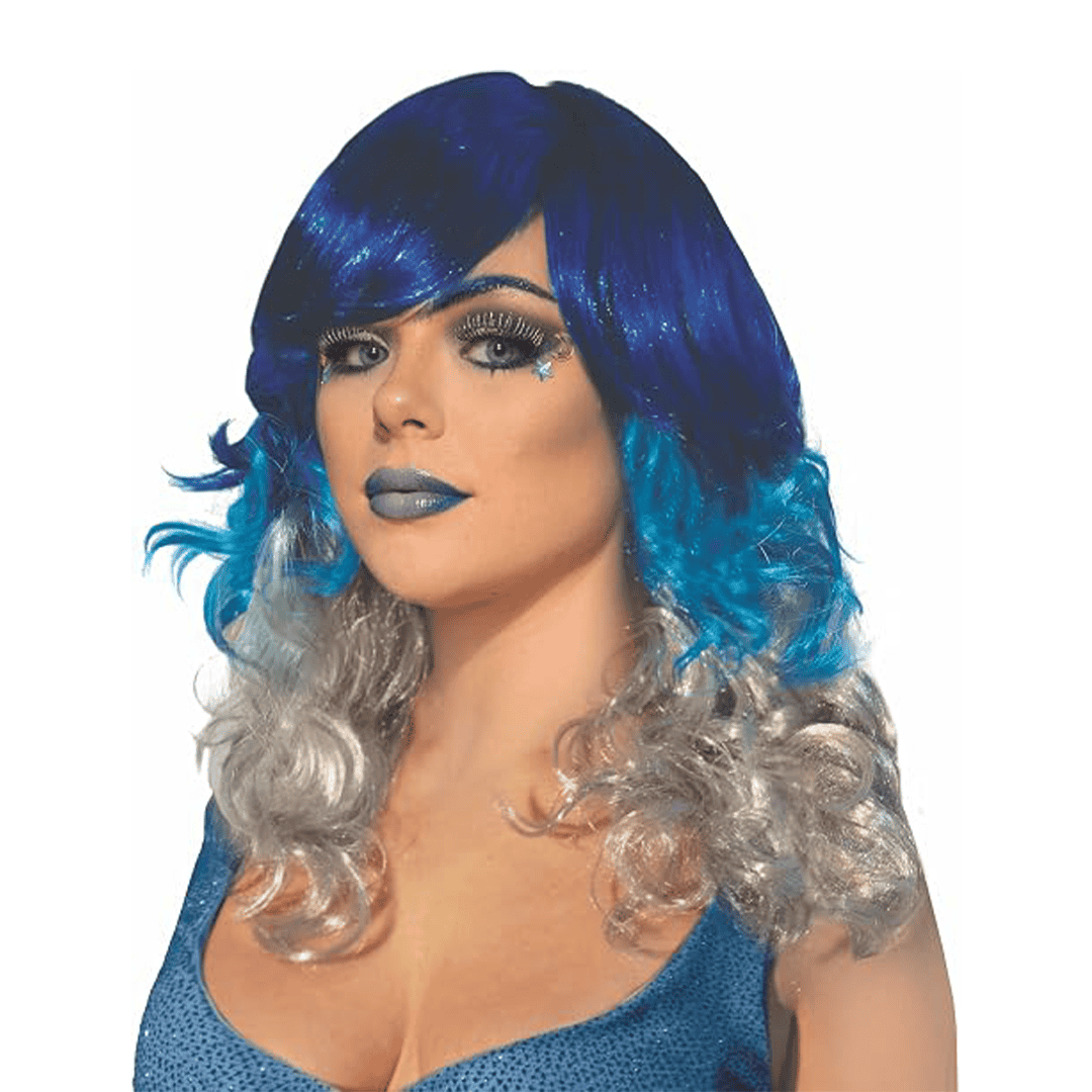 Peluca de Diosa de color azul y gris para Mujer talla única
