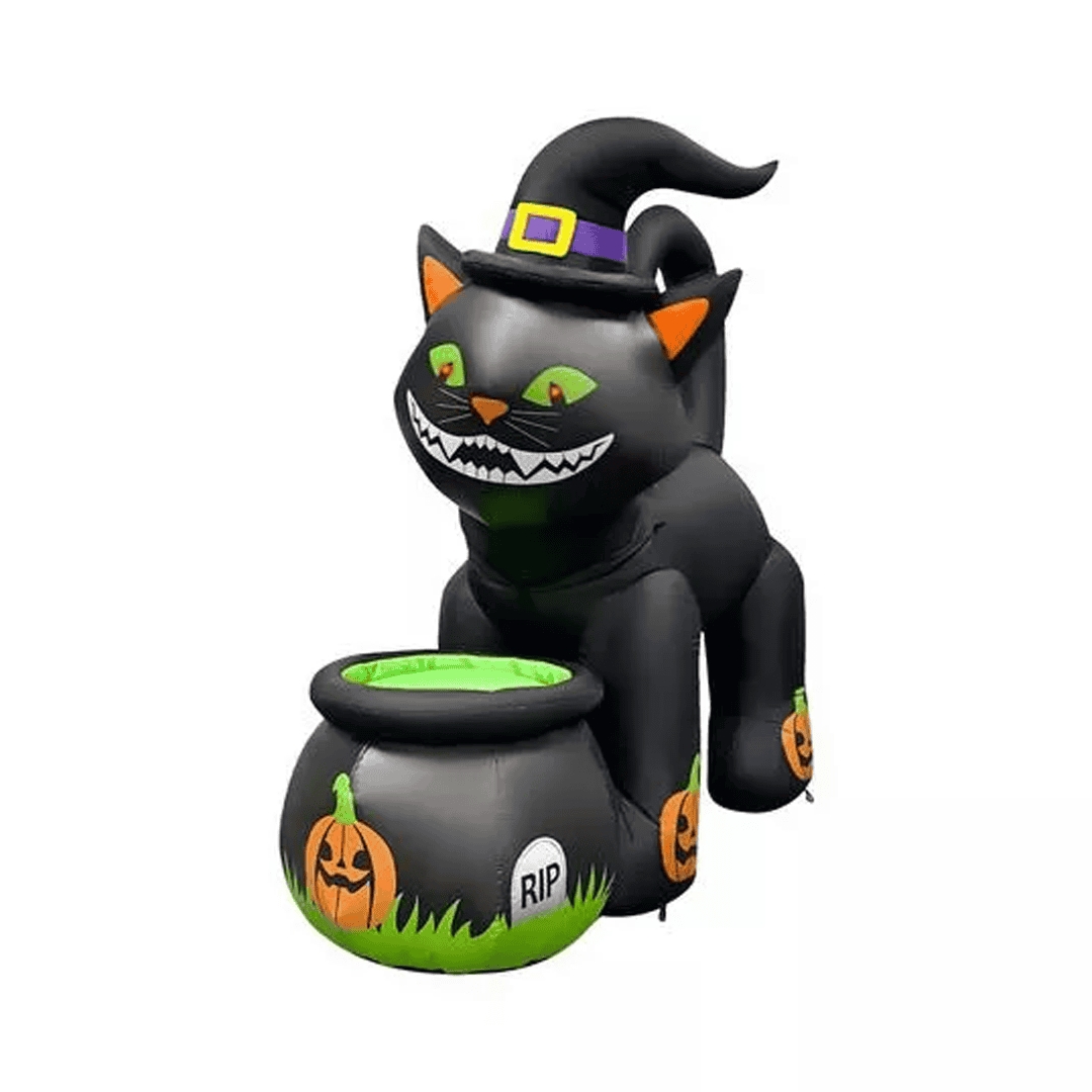 Inflable de halloween gato con caldero movil