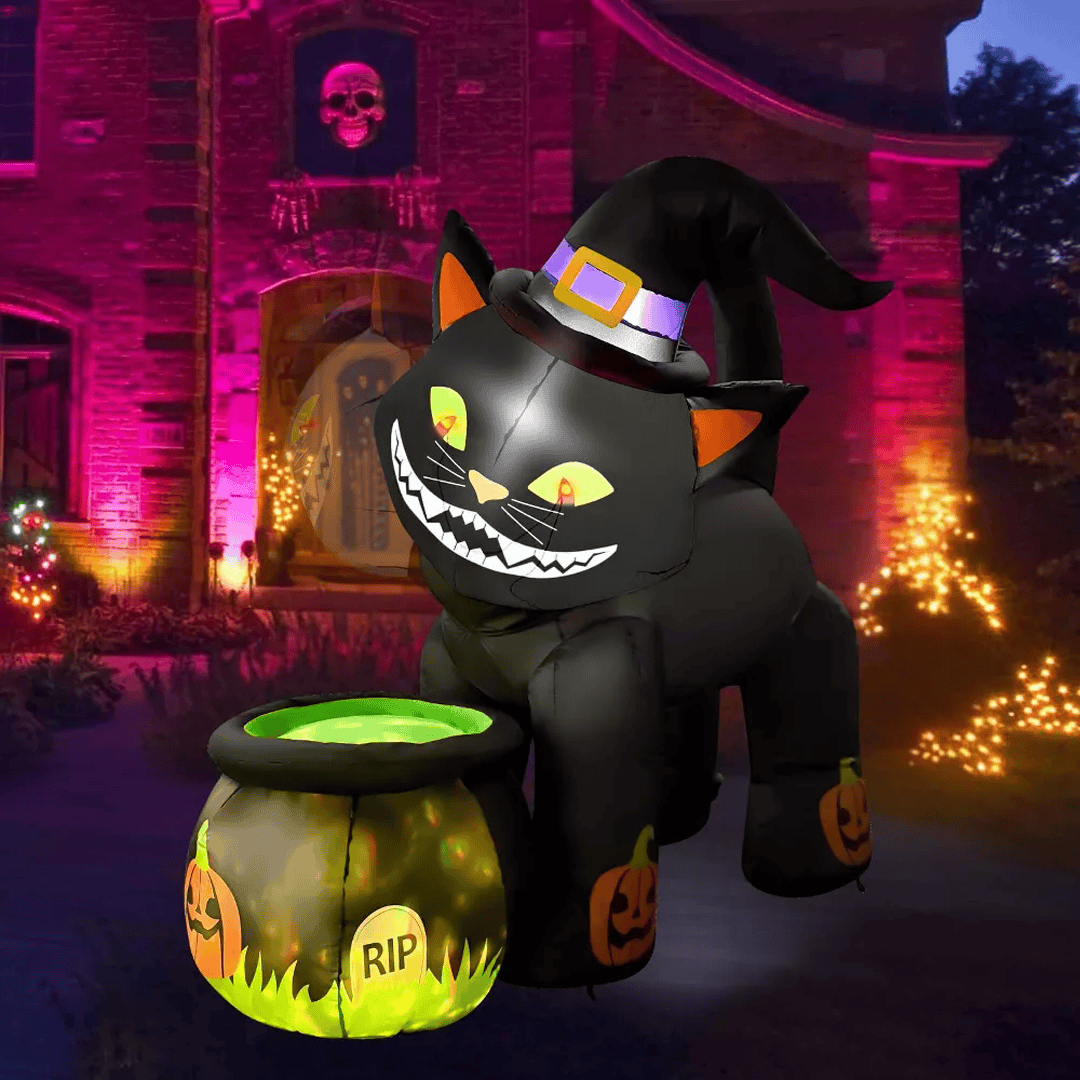 Inflable de halloween gato con caldero movil - Imagen 2