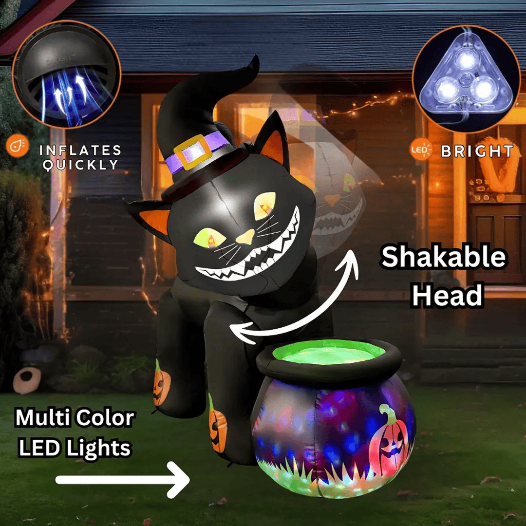 Inflable de halloween gato con caldero movil - Imagen 3