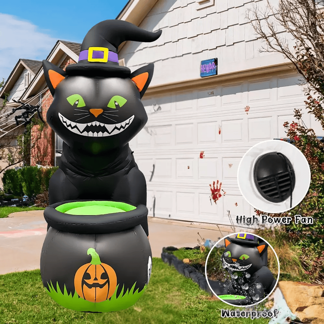 Inflable de halloween gato con caldero movil - Imagen 4