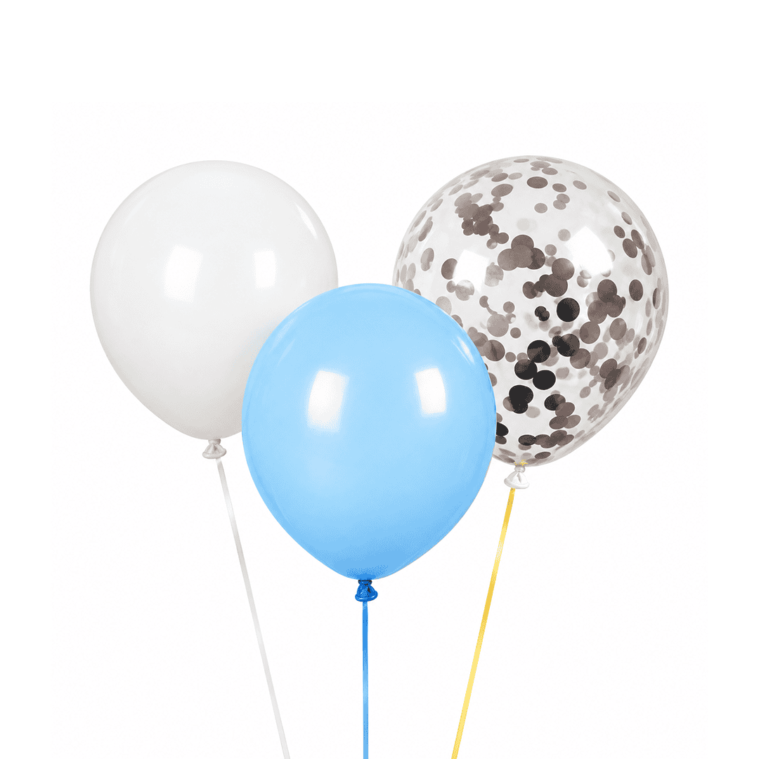 Kit de globos celeste + blanco + confetti