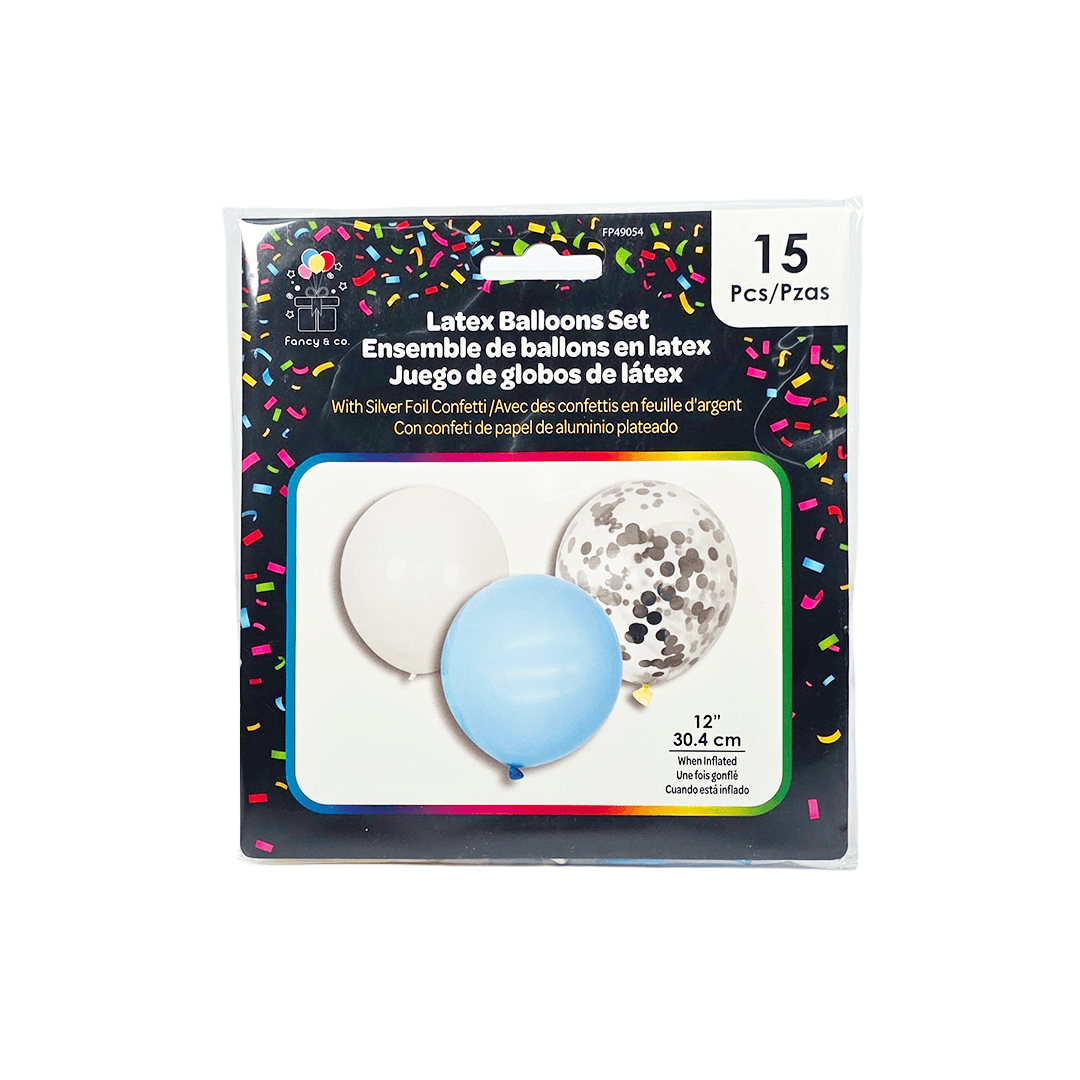 Kit de globos celeste + blanco + confetti - Imagen 2