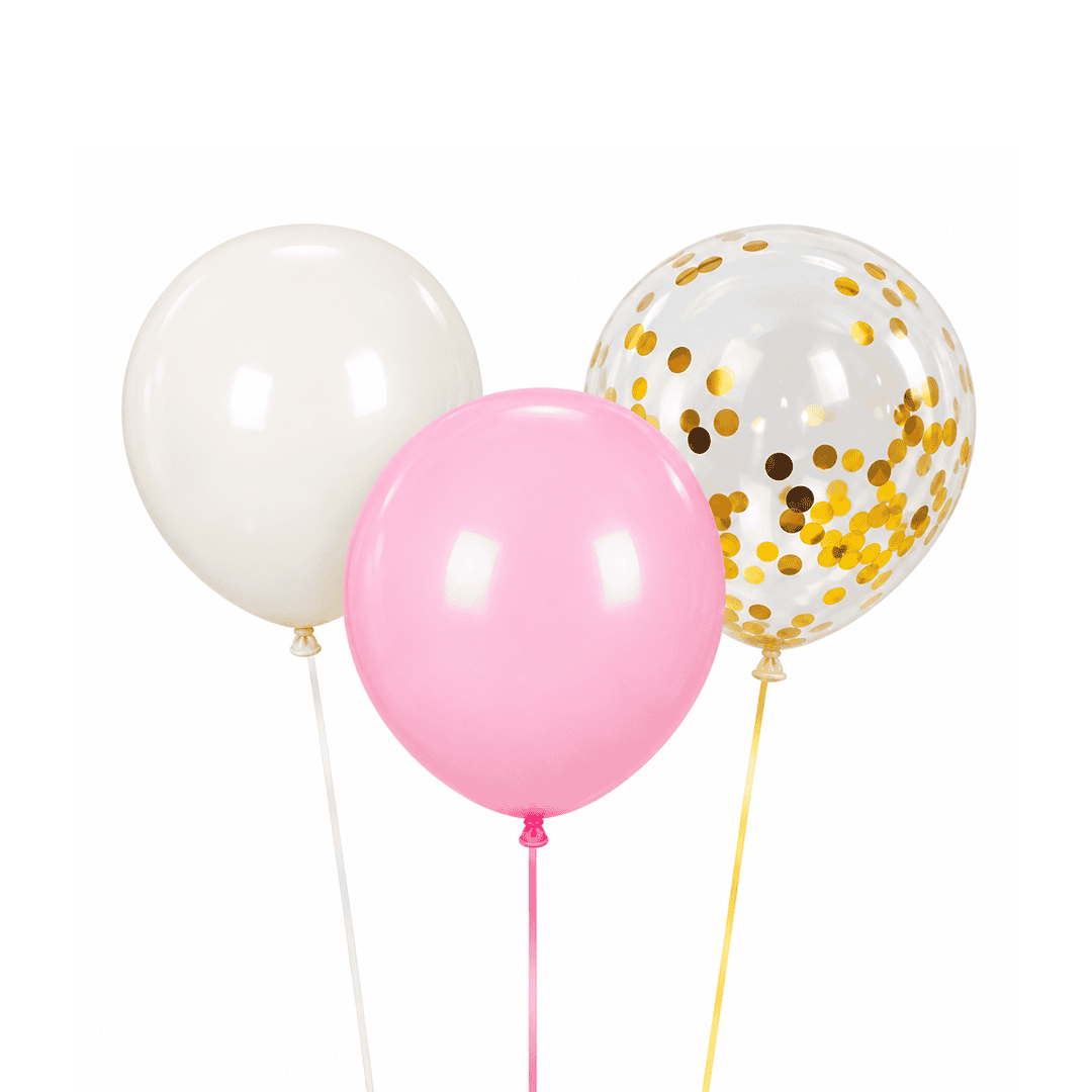 Kit de globos rosados + blanco + confetti